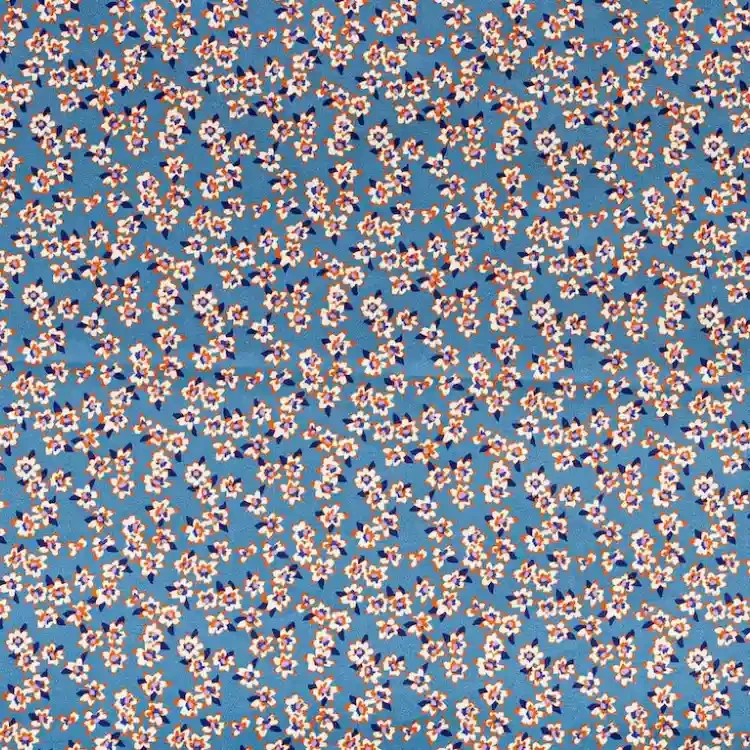 Steel Blue with White and Orange Floral Print