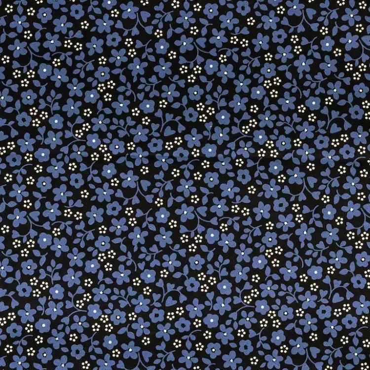 Black with Blue and White Floral Print