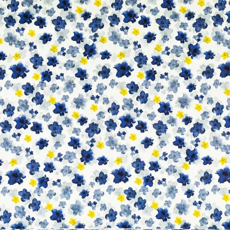 White with Blue Floral Print