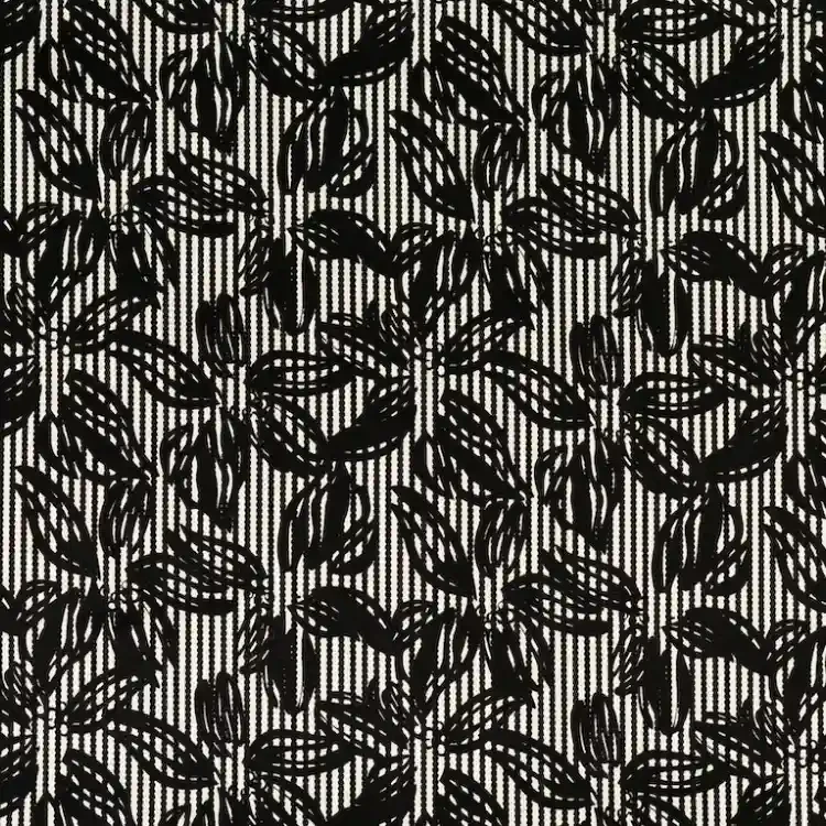 Black and White Stripes with Black Petals Print