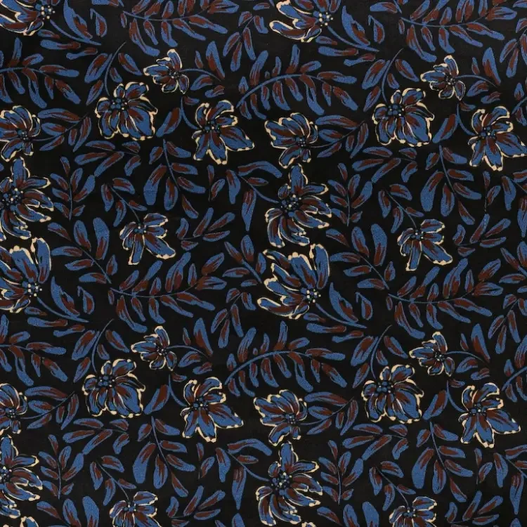 Black with Blue and Maroon Floral Print