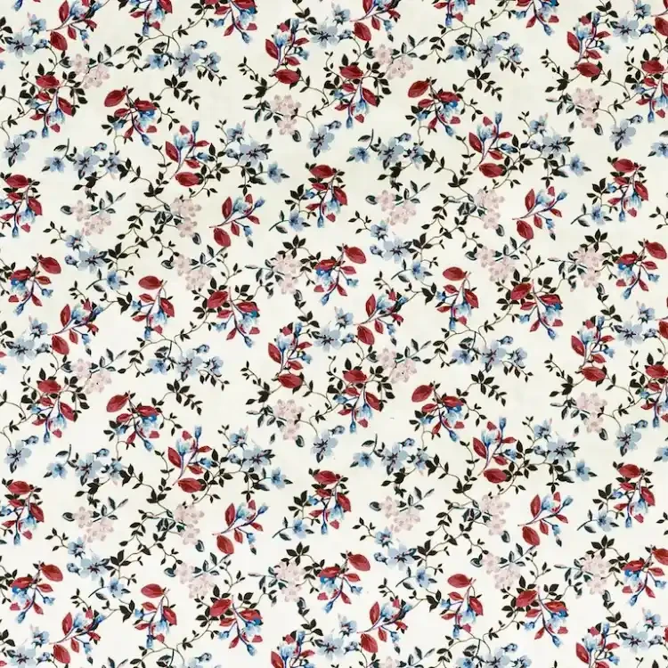 White with Red and Blue Floral Print