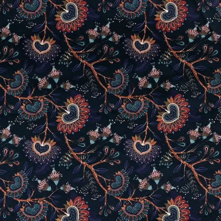 French Navy Blue Floral Print
