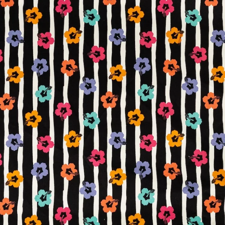 Zebra Stripes with Colorful Hibiscus Flower Print