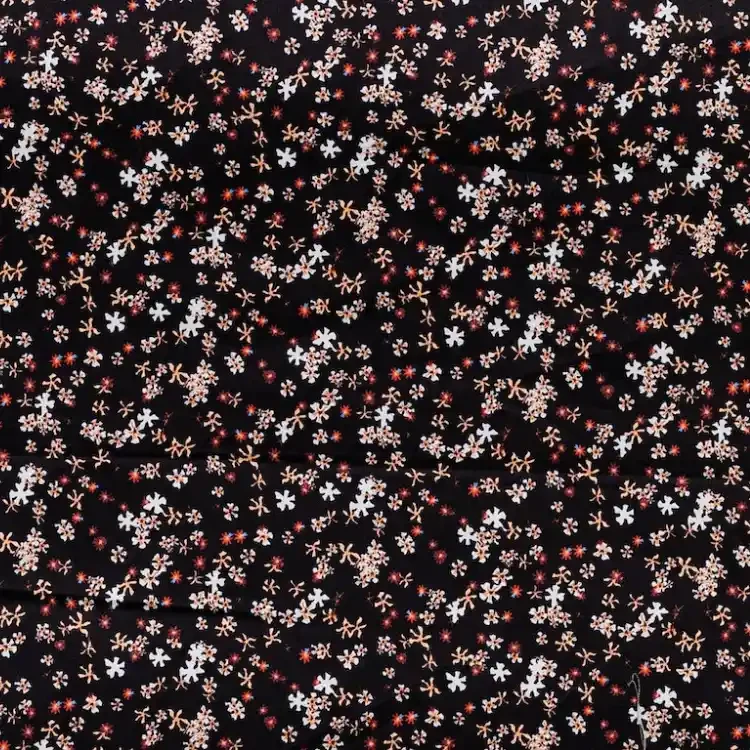 Black with Red and Light Blue Flower Print