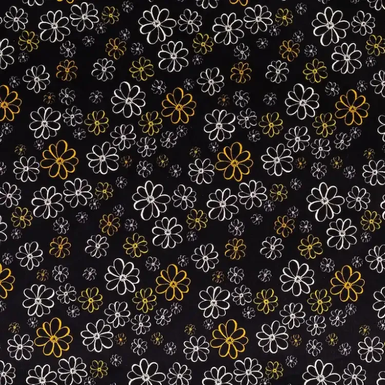 Black with White and Yellow Flower Print