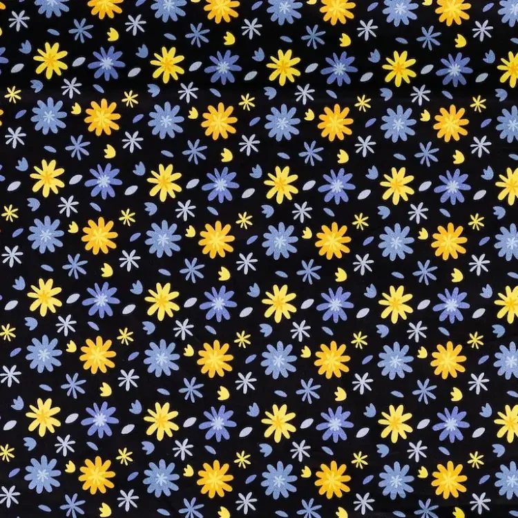 Black with Yellow and Blue Floral Print