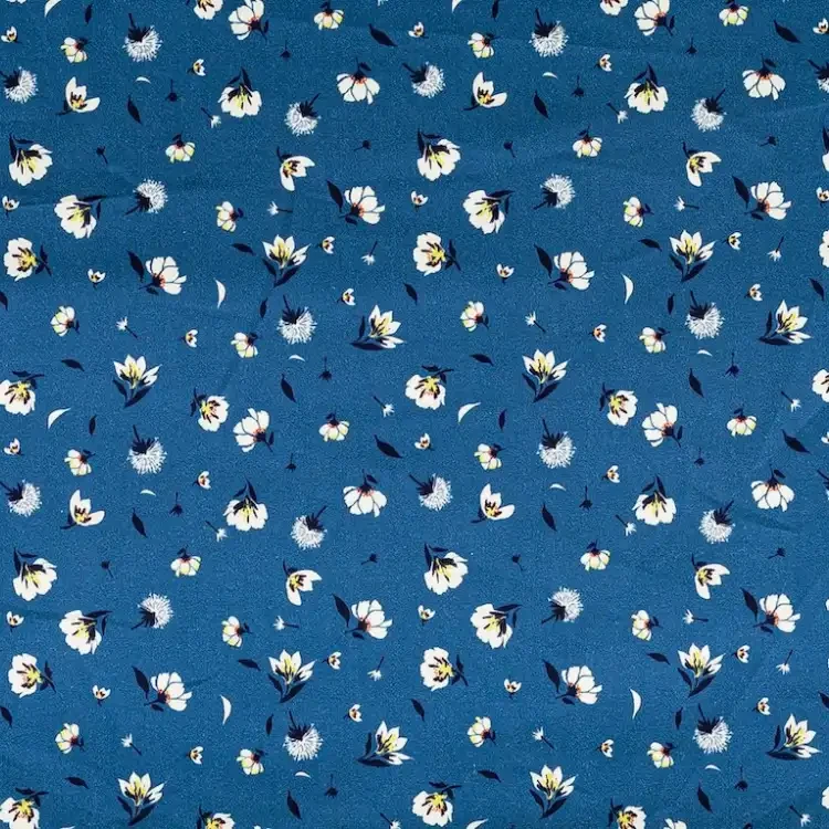 Marine Blue with White Flower Print