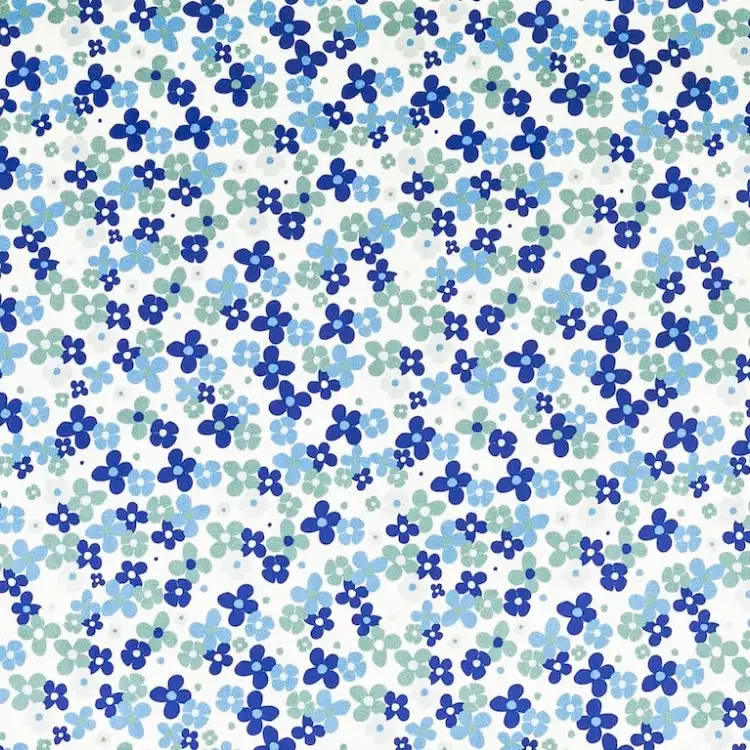 White with Green and Blue Floral Print