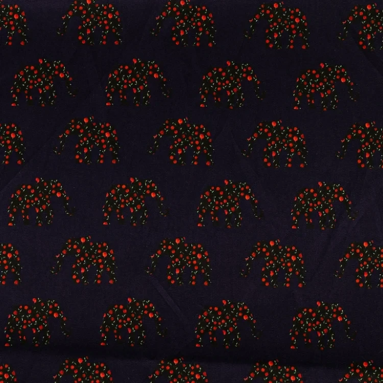 Midnight Blue with Black Elephant Print