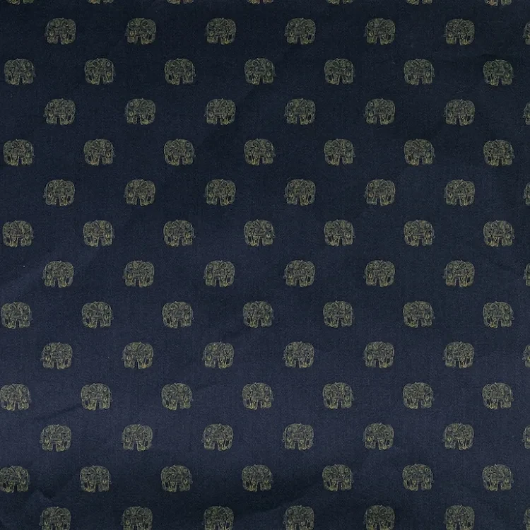 Deep Navy with Yellow Elephant Print