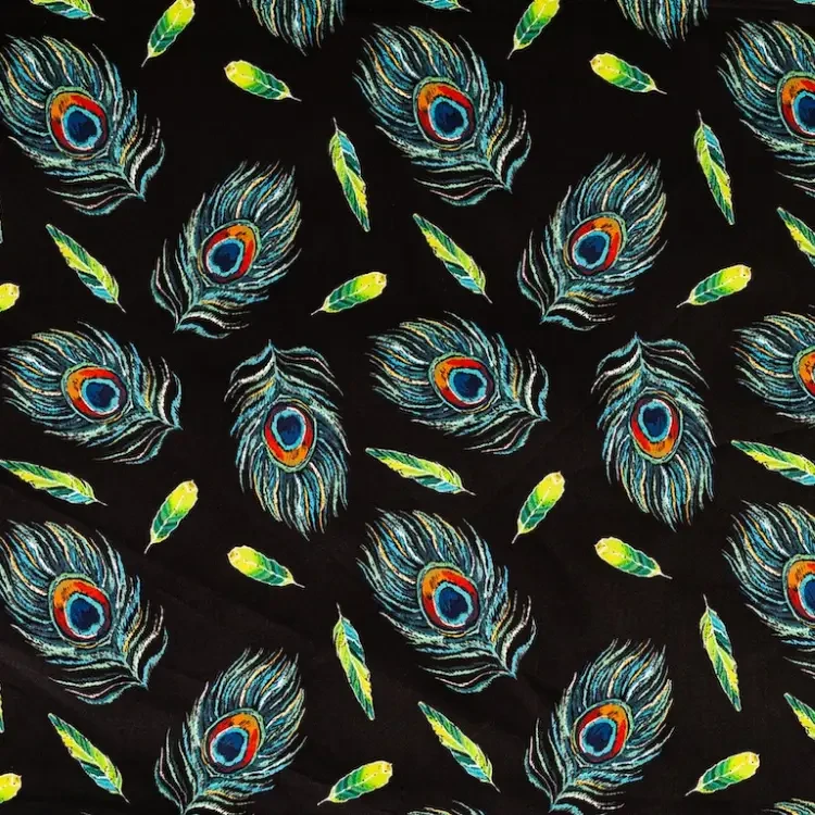 Black with Peacock Feathers Print