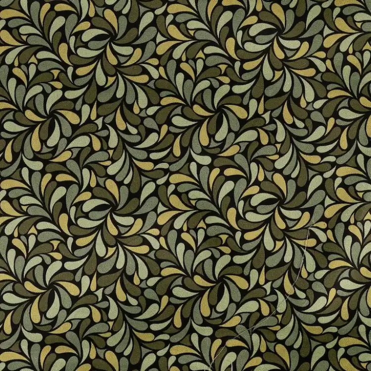 Black with Olive Green Paisley Print