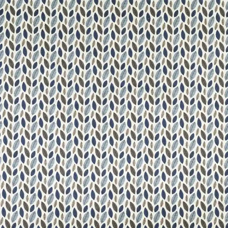 Off White with Blue and Beige Leaves Pattern Print