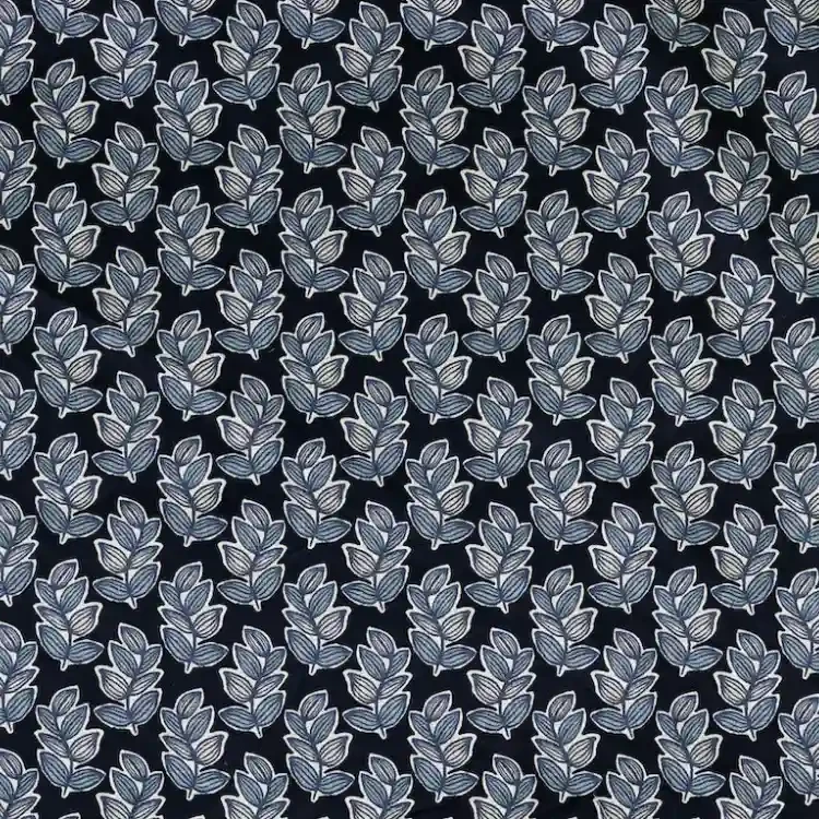 Deep Navy Leaf Pattern Print
