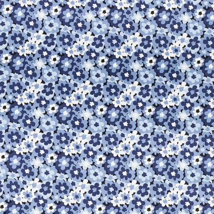 Black with Blue and White Floral Print
