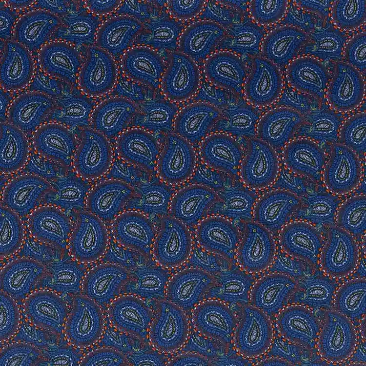 Blue and Read Paisley Print