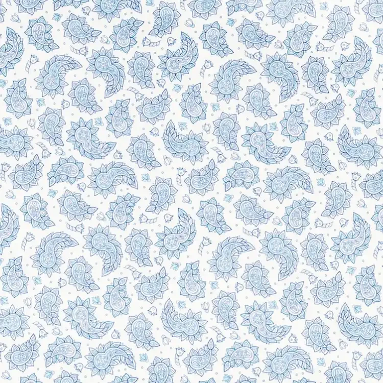 White and Light Blue Paisley Print