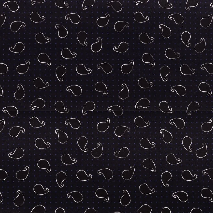 Black with Blue Dots and White Dotted Paisley print
