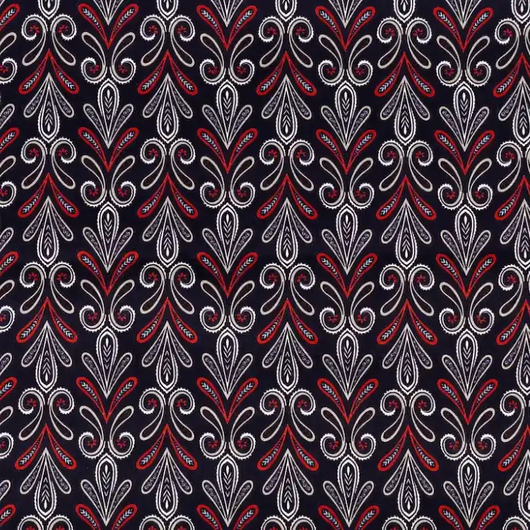 Deep French Navy Blue With Paisley Pattern Print