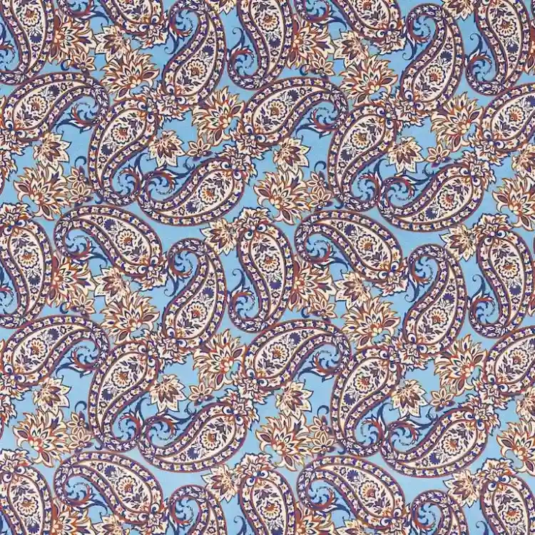 Blue with Orange and Yellow Paisley Print