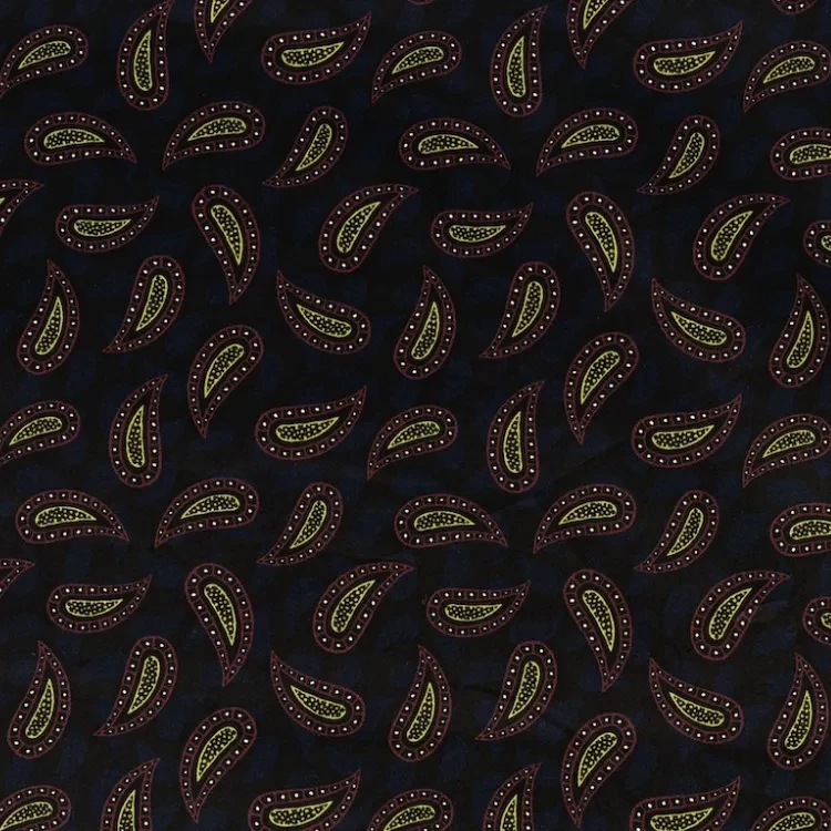Black with Blue and Red Paisley Print