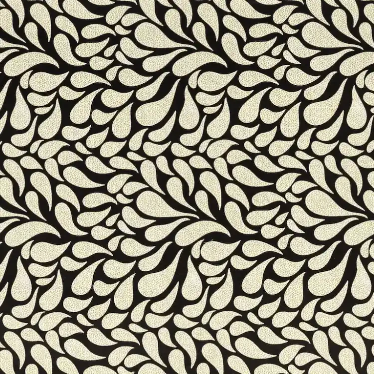 Black with Green Dotted Paisley Print