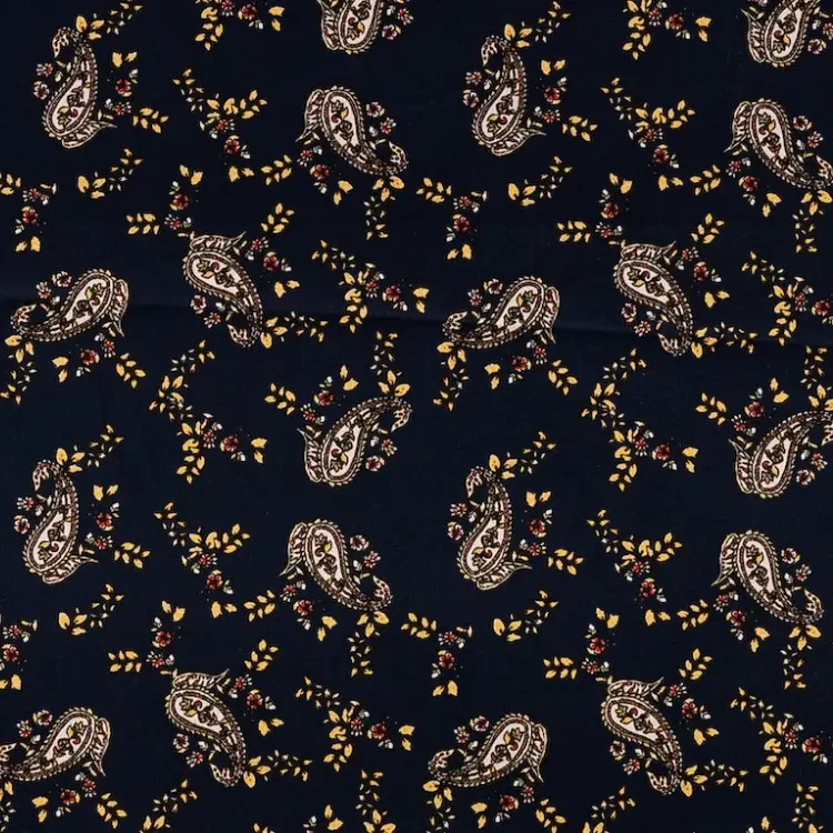 French Navy with Yellow Floral Paisley Print