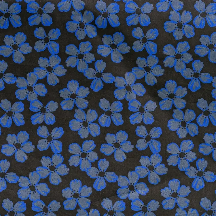 Black With Blue and Gray Floral Print
