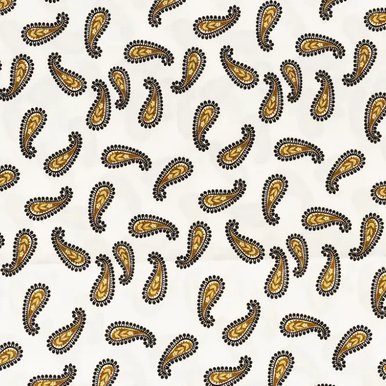 Beige with Black and Yellow Paisley Print