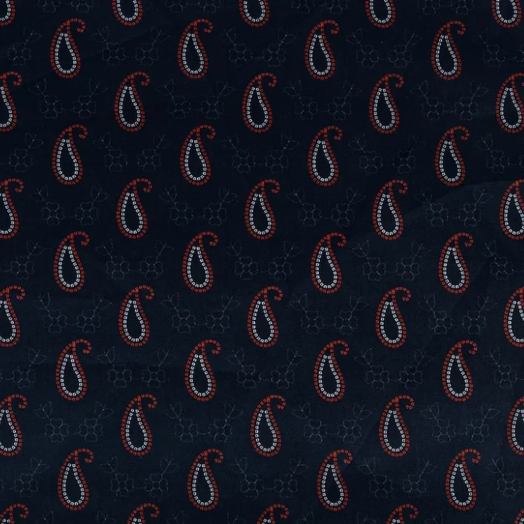 French Navy Blue with Red and White Paisley Print