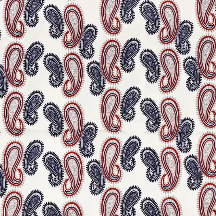 Off White with Blue and Red Paisley Print