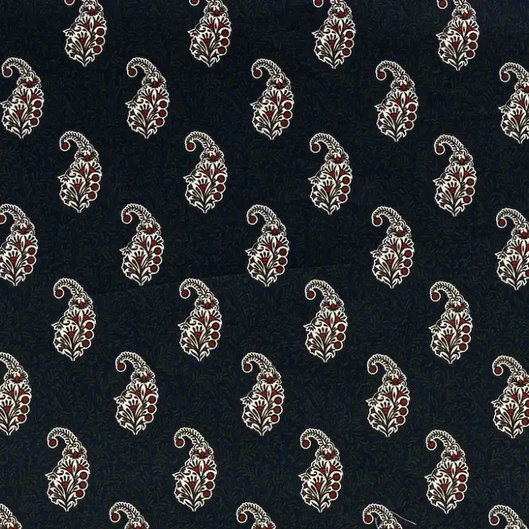 Dark Navy Blue and Green Paisley Pattern Print