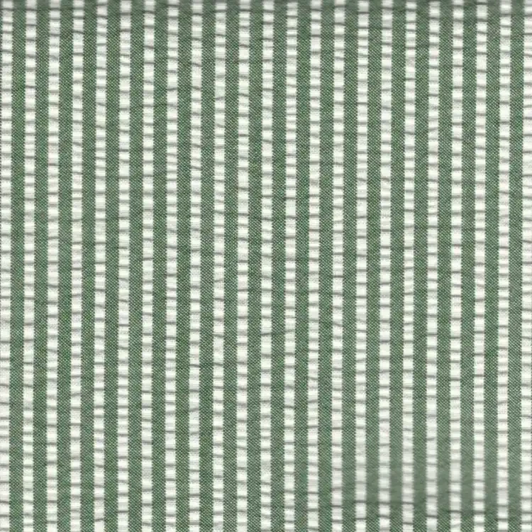 Green and White Stripes SeersuckerShirt Fabric