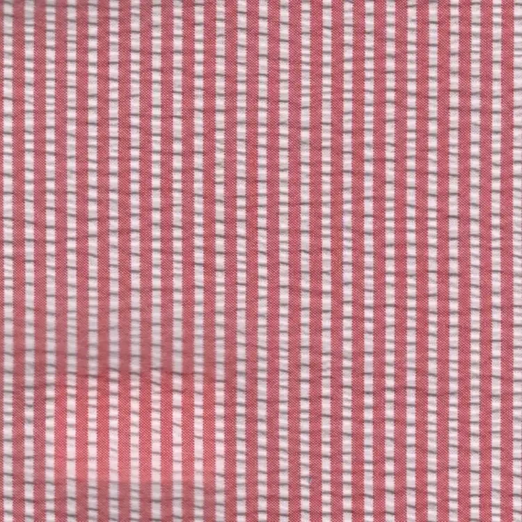 Red and White Stripes SeersuckerShirt Fabric