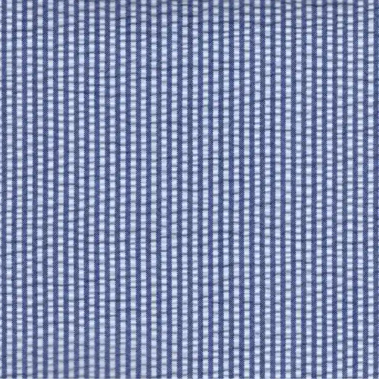 Navy Blue and White Stripes Seersucker Shirt Fabric