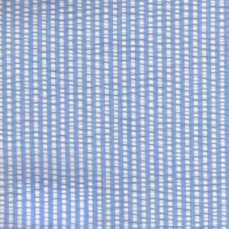 Royal Blue and White Stripes SeersuckerShirt Fabric