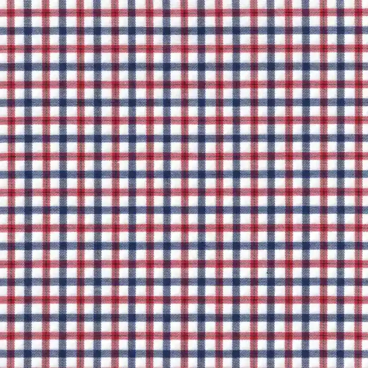 Red and Blue on White Small Check Shirt Fabric
