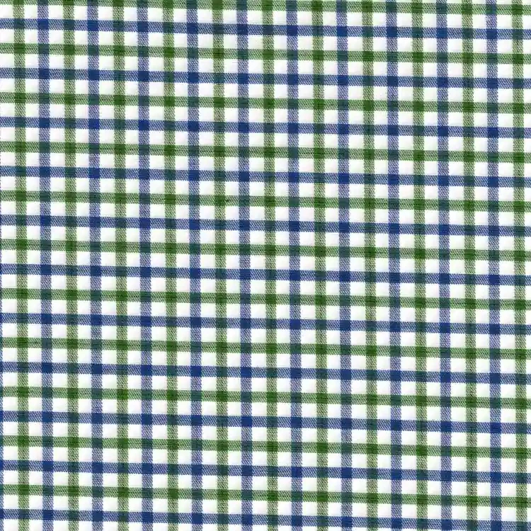 Green and Blue on White Small Check Shirt Fabric
