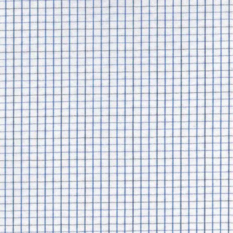 White with Blue Micro Check Shirt Fabric