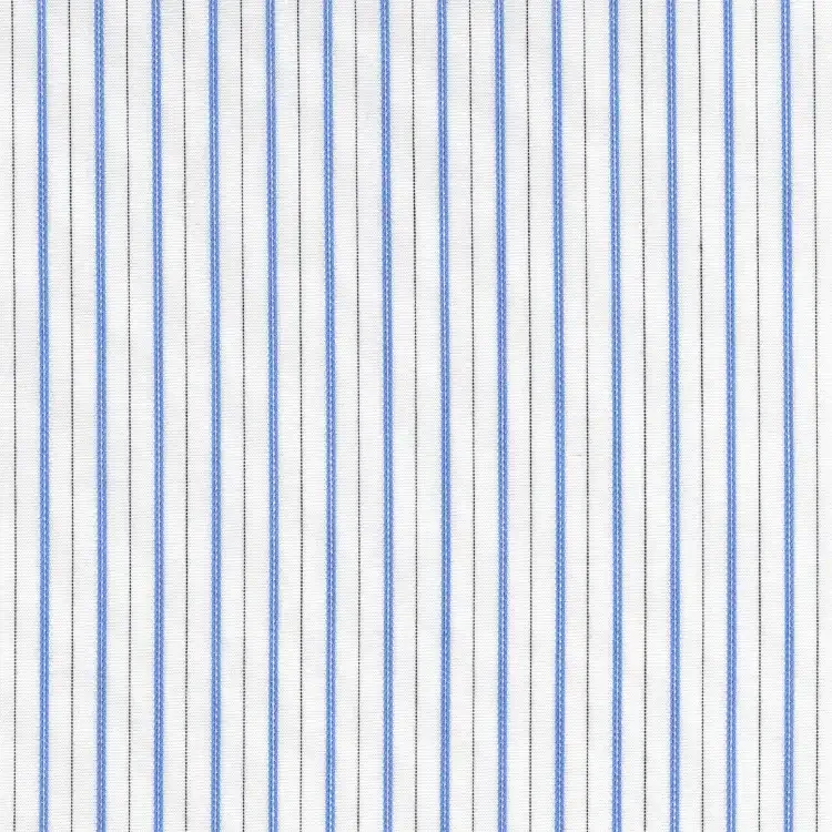 White with Blue and Black Stripe Shirt Fabric