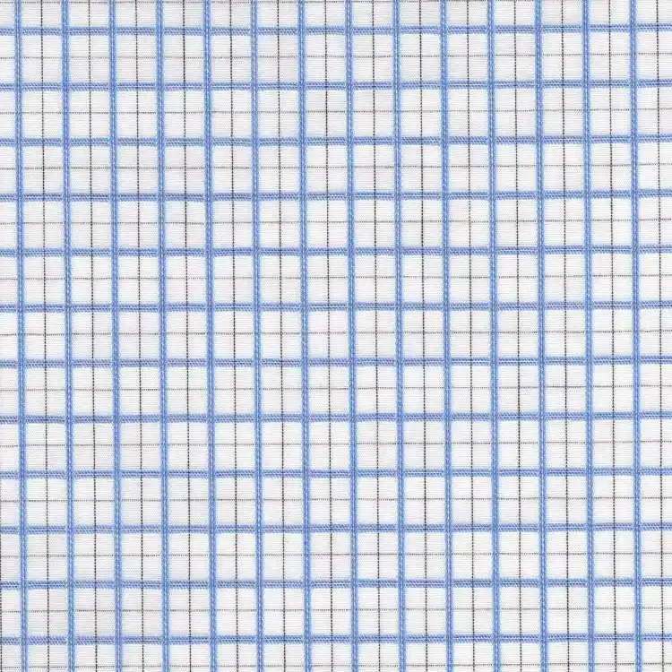 White with Blue and Black Check Shirt Fabric