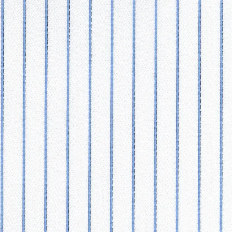 White Micro Diamonds Pattern with Blue Stripe Shirt Fabric