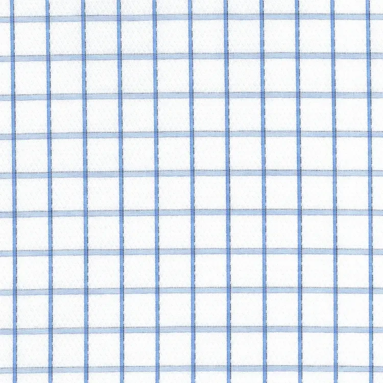 White Micro Diamonds Pattern with Blue Check Shirt Fabric