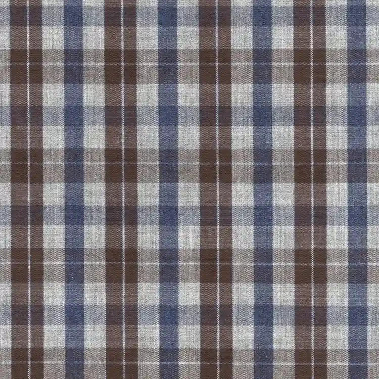 Brown, Navy and Gray Plaid Shirt Fabric