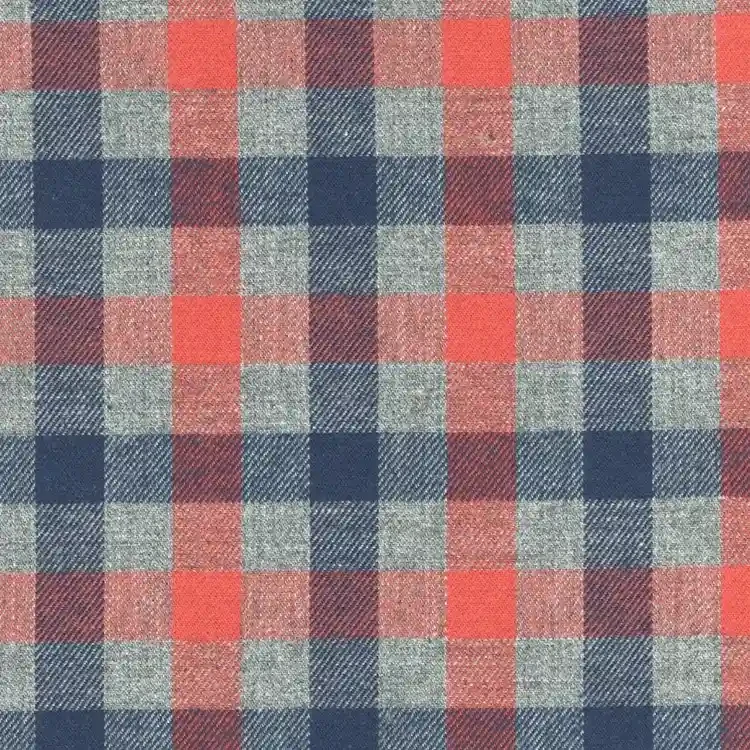 Blue, Orange and Gray Plaid Shirt Fabric