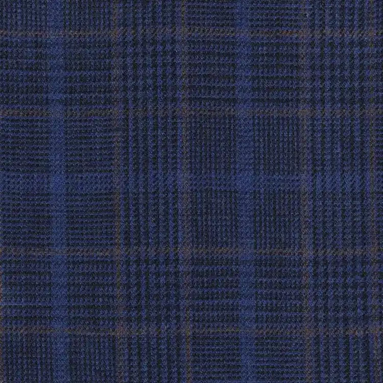Navy with Brown Check Linen
