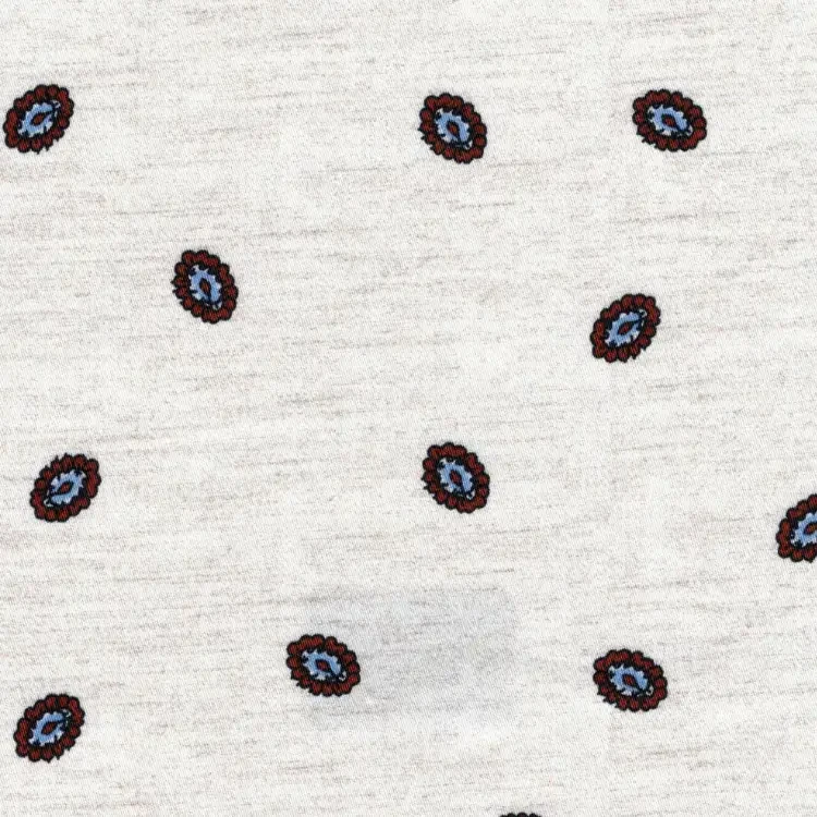 Dirty White with Brown & Blue Petite Medallion Printed Shirt Fabric
