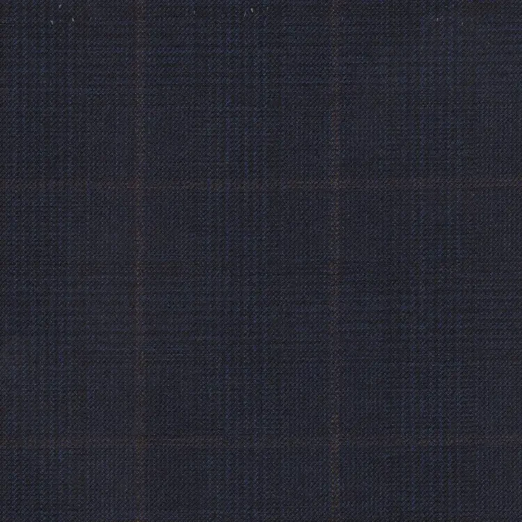 Navy Blue Glen Plaid with Brown Windowpane