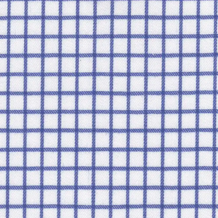 White with Royal Blue Check Shirt Fabric